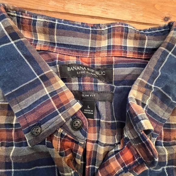 Men’s Banana Republic Luxe Flannel Slim Fit Blue & Orange Button Collar Shirt M - Picture 2 of 4